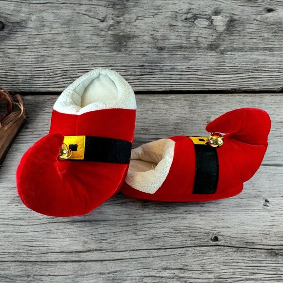 Christmas Elf Slippers Puffy Jingle Bells Red 9 inches long Novelty Slip ons - Picture 3 of 5